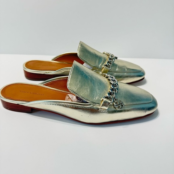 Tory Burch Mini Benton Loafers Slide Women 7.5 Leather Champagne Gold Casual - Picture 1 of 15